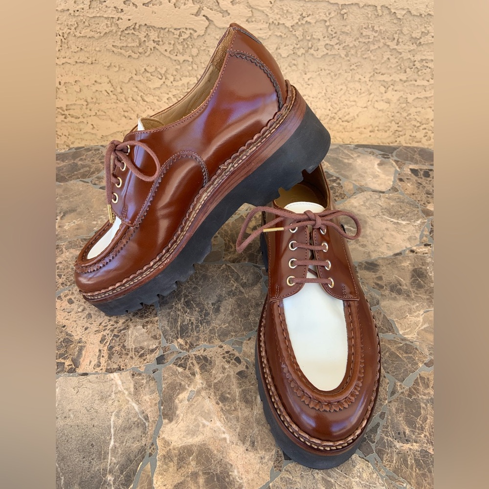 The Office of Angela Scott Miss Lucy Brown & White Platform Wingtip Loafers